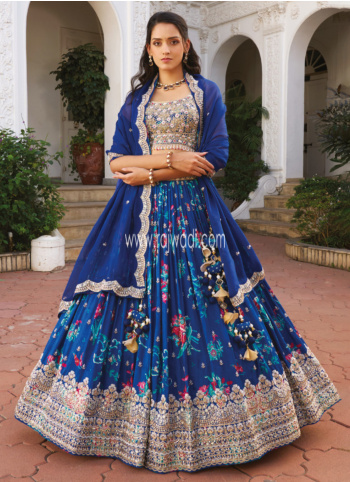 Royal Blue Embroidered Silk Lehenga Choli
