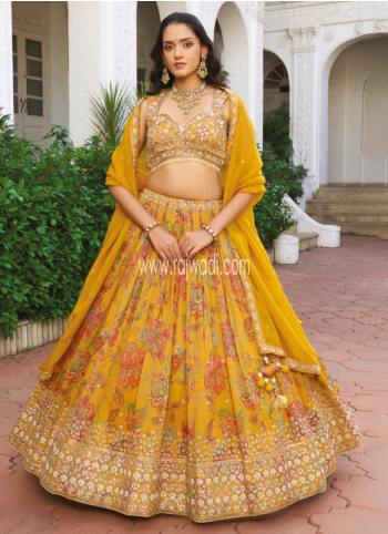 Mustard Yellow Embroidered Silk Lehenga Choli