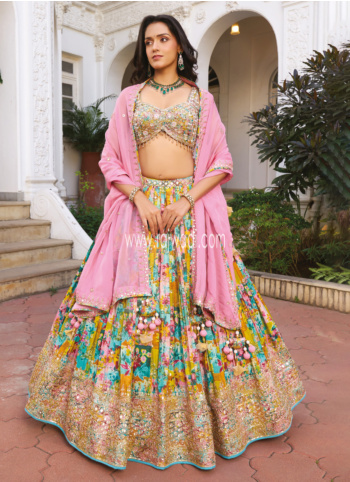 Multicolor Embroidered Silk Lehenga Choli