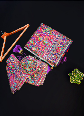 Purple Color Embroidered Gajji Silk Saree With Readymade Choli
