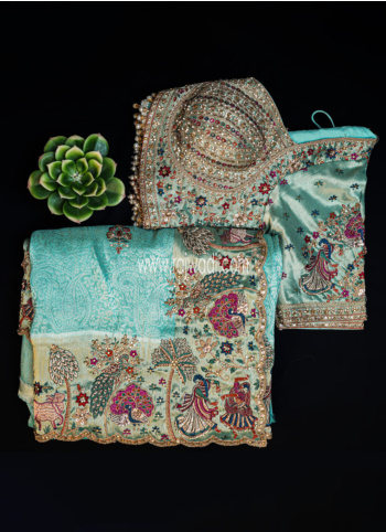 Sea Green Embroidered Banarasi Silk Saree