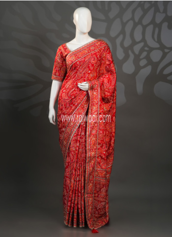 Orange Embroidered Gajji Silk Saree