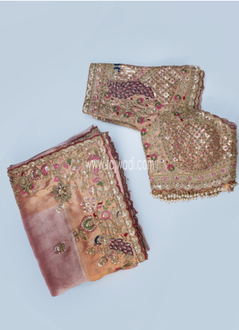 Light Pink Embroidered Silk Saree With Readymade Choli