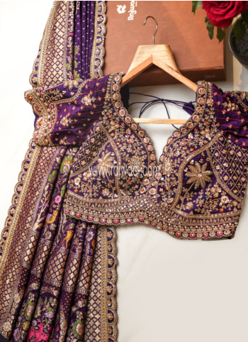 Purple Color Embroidered Silk Saree With Readymade Choli