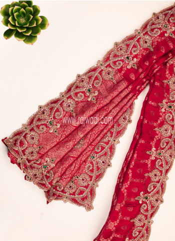 Crimson Red Embroidered Banarasi Silk Saree
