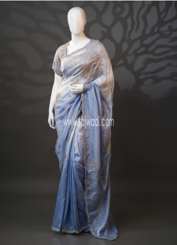 Powder Blue Embroidered Organza Saree