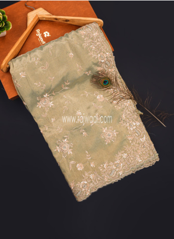 Light Pista Color Embroidered Tissue Silk Saree