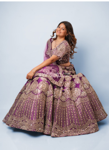 Purple Embroidered Silk Lehenga Choli