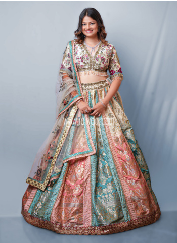 Multicolor Embroidered Silk Lehenga Choli