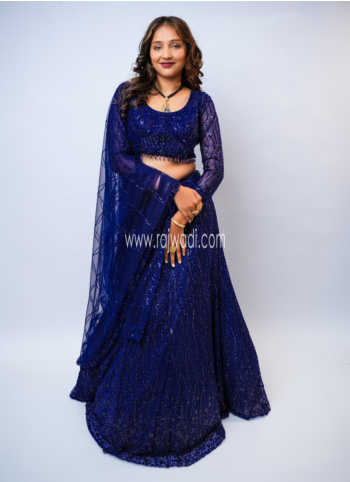 Royal Blue Embroidered Net Lehenga Choli