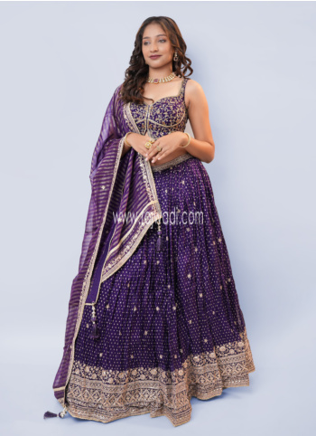Purple Embroidered Georgette Lehenga Choli