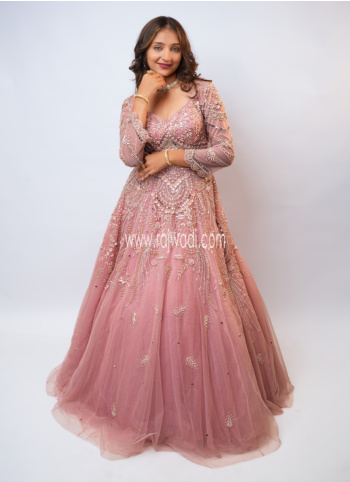 Light Pink Embroidered Net Gown