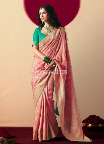Light Pink Woven Banarasi Silk Saree