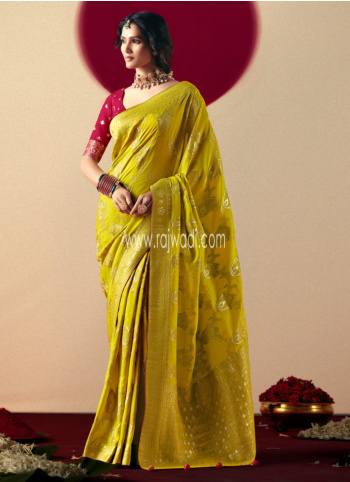 Lemon Yellow Woven Banarasi Silk Saree