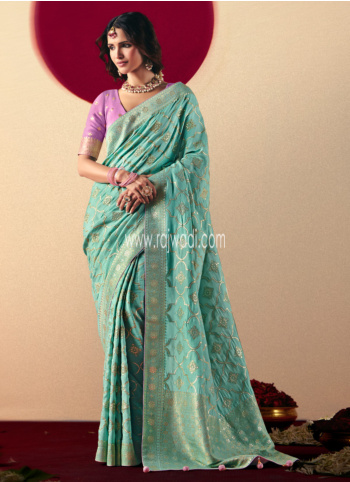 Turquoise Woevn Banarasi Silk Saree