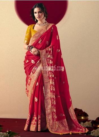 Red Woven Banarasi Silk Saree