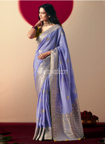 Lavender Yellow Woven Banarasi Silk Saree