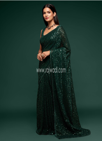 Green Sequins Embroidered Georgette Saree
