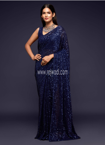 Blue Embroidered Georgette Saree