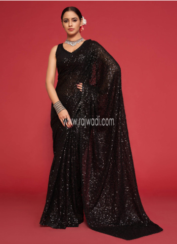Black Embroidered Georgette Saree