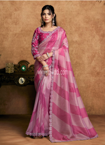 Rani Embroidered Organza Satin Saree