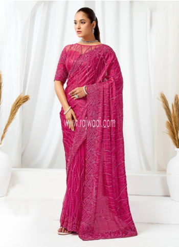 Rani Embroidered Satin Saree