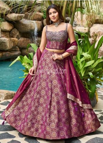 Magenta Embroodered Banarasi Silk Lehenga Choli