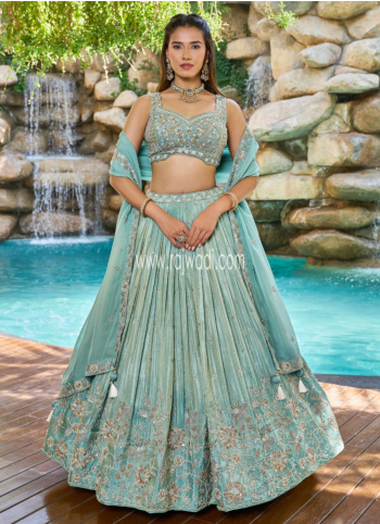 Mint Green Embroidered Silk Lehenga Choli