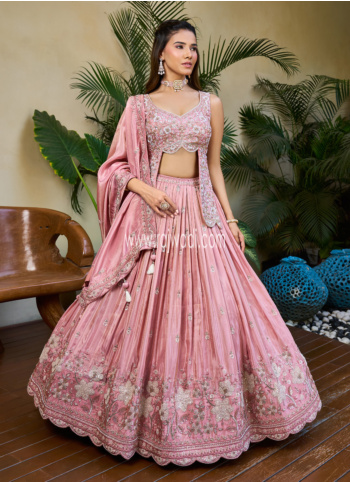 Light Pink Embroidered Lehenga Choli In Silk