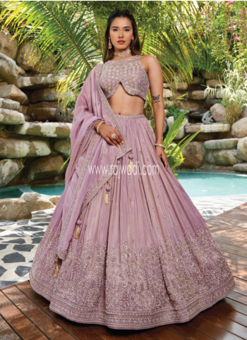 Lavender Embroidered Silk Lehenga Choli