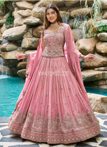 Gajari Pink Embroidered Lehenga Choli In Silk 