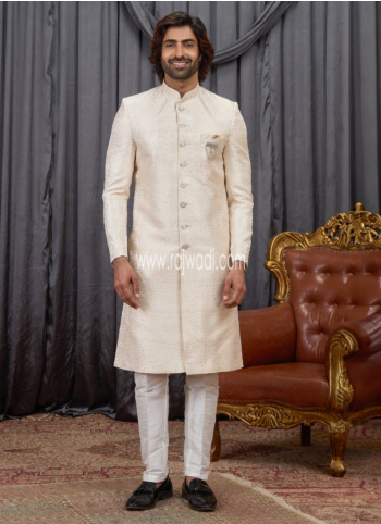 Jacquard Silk Cream Indowestern Set