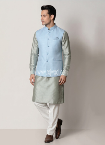 Sky Blue Linen Fabric Nehru Jacket