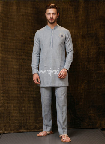 Festive Wear Linen Cotton Grey Kurta Pajama