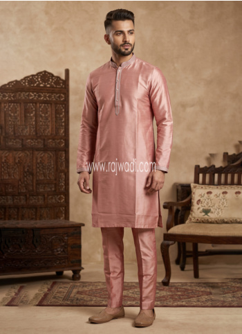 Wedding Wear Dark Peach Silk Kurta Pajama