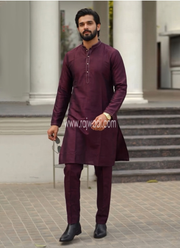 Festive Wear Wine Silk Kurta Pajama
