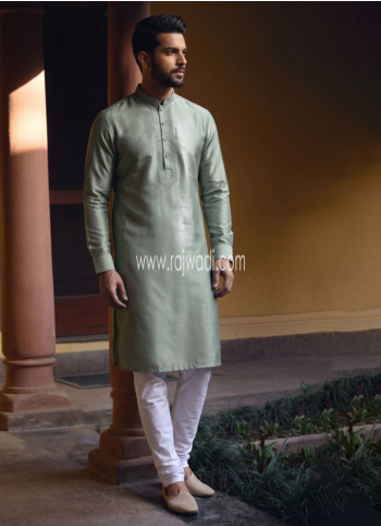 Designer Grey Silk Kurta Pajama