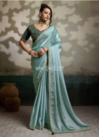 Embroidered Green Organza Saree
