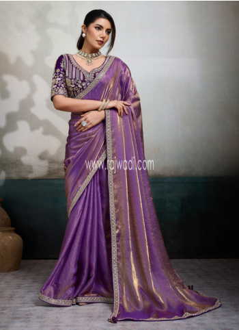 Purple Embroidered Organza Saree