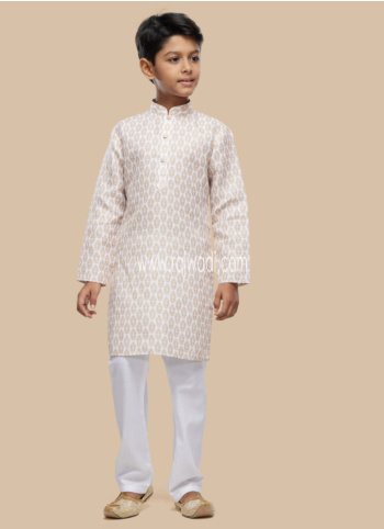 Light Blue Printed Kurta Pajama In Cotton
