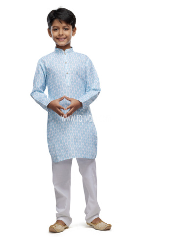 Light Blue Cotton Printed Kurta Pajama