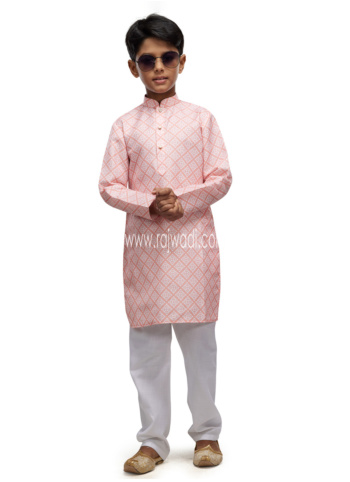 Peach Cotton Printed Kurta Pajama