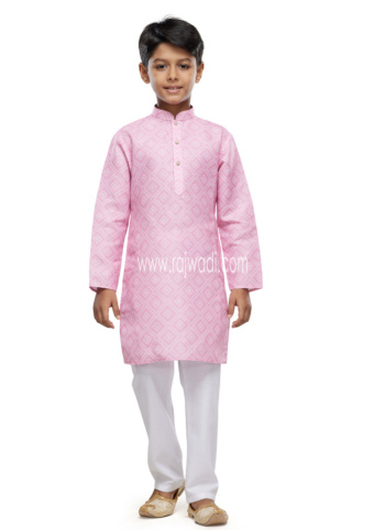 Pink Cotton Printed Kurta Pajama