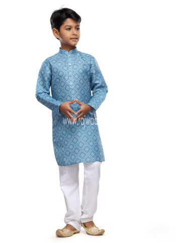 Blue Cotton Printed Kurta Pajama