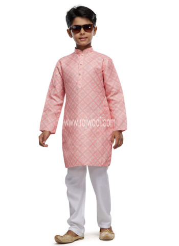 Peach Color Cotton Printed Kurta Pajama