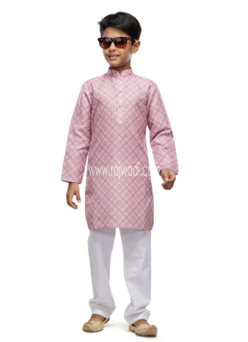 Onion Pink Printed Kurta Pajama In Cotton Fabric