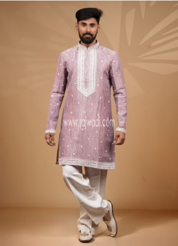 Designer Onion Pink Embroidered Kurta Pajama