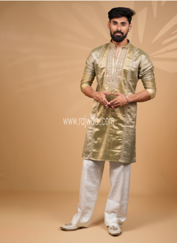 Gold Embroidered Kurta Pajama For Men