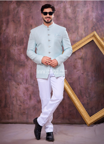 Blue Embroidered ImportedFabric Jodhpuri Suit