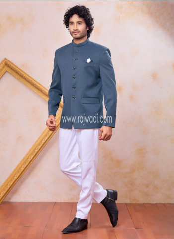 Grey Color ImportedFabric Mens Jodhpuri Suit